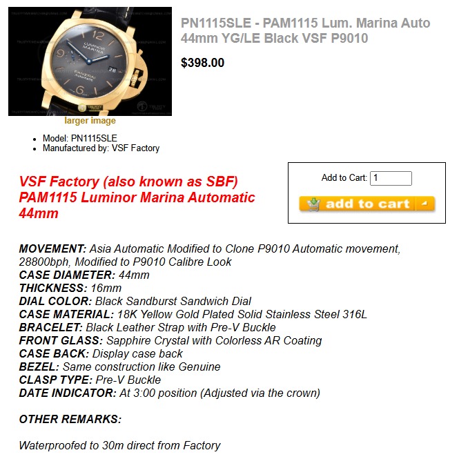 PN1115SLE - PAM1115 Lum. Marina Auto 44mm YG/LE Black VSF P9010 $398