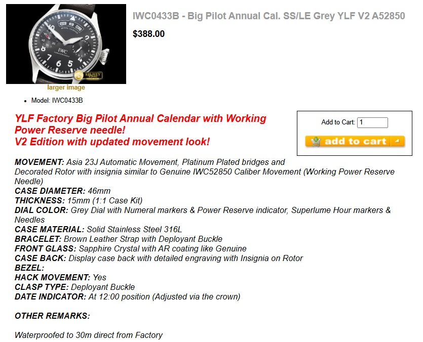 IWC0433B - Big Pilot Annual Cal. SS/LE Grey YLF V2 A52850 $388