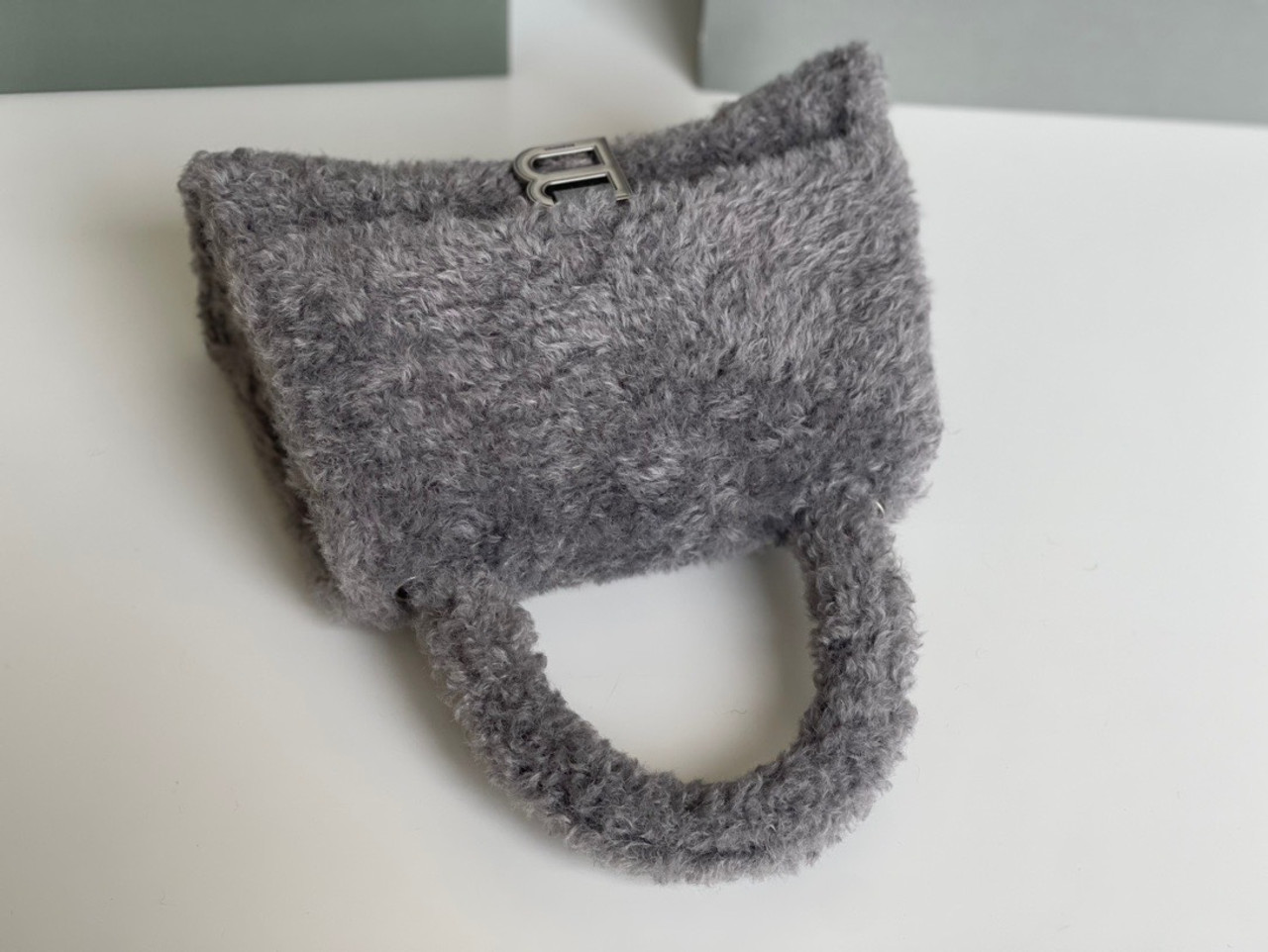 Balenciaga FURRY HOURGLASS SMALL HANDBAG lambskin Leather