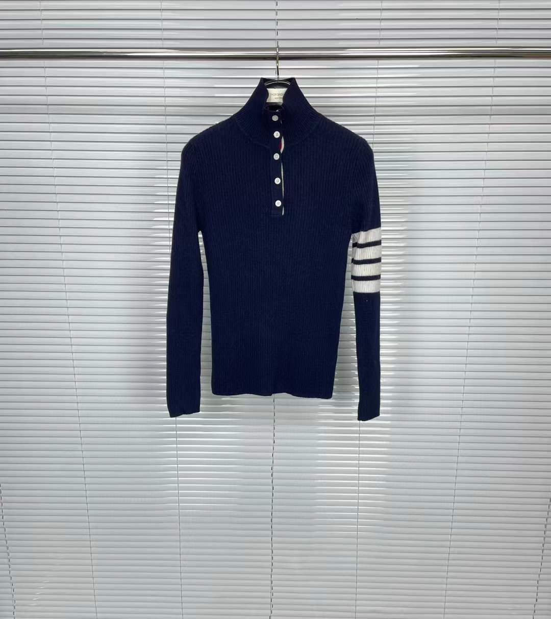 Thom Browne Navy Blue '4 Bar' Sweater in merino wool