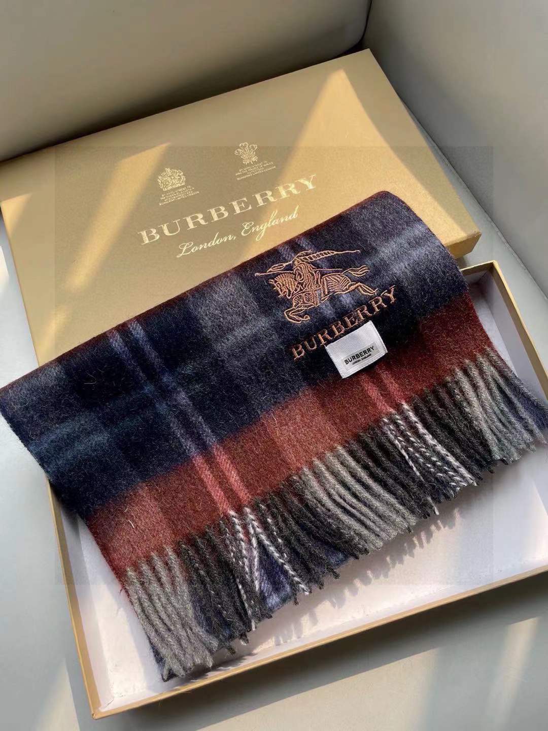 Burberry check scarf cashmere blend  in a blue and red colorway