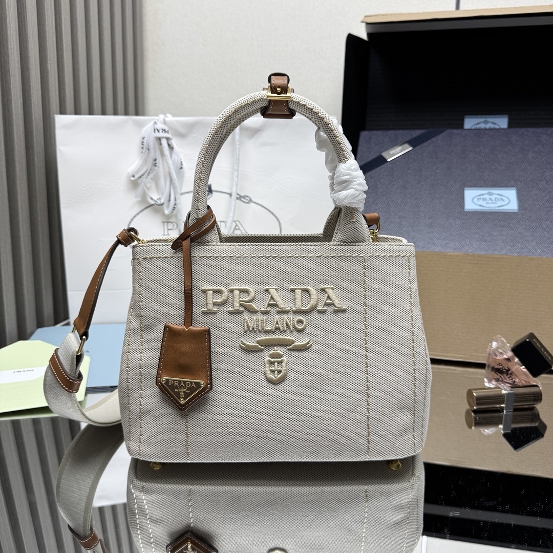 Prada Jardinière tote bag in a linen blend canvas natural beige