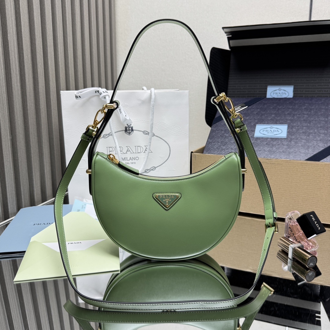 Prada Arqué leather shoulder bag in green