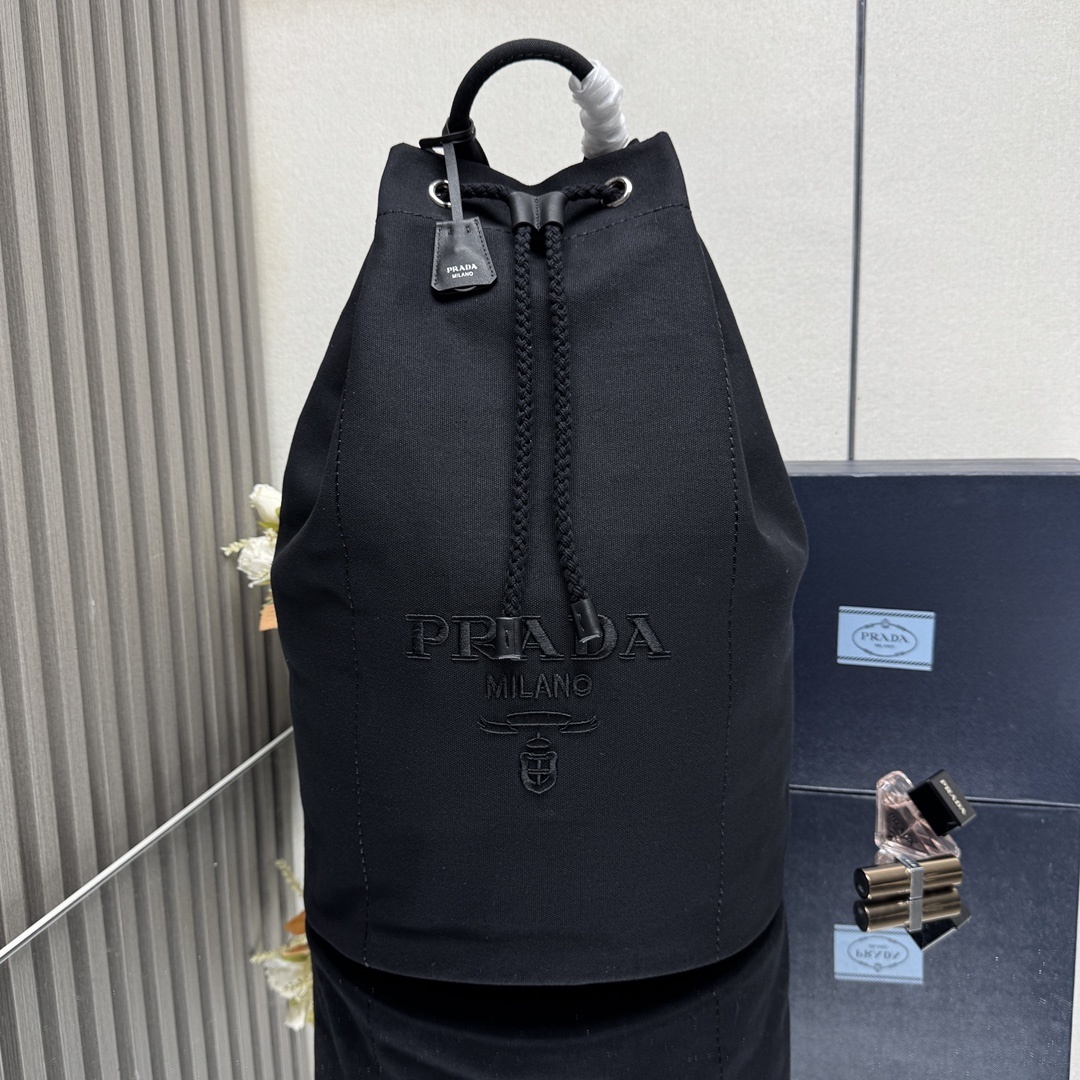 Prada canvas drawstring duffle bag in Black