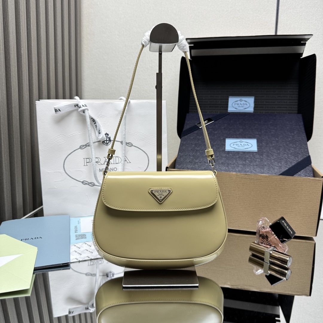Prada Cleo shoulder bag in a yellow/beige brushed leather
