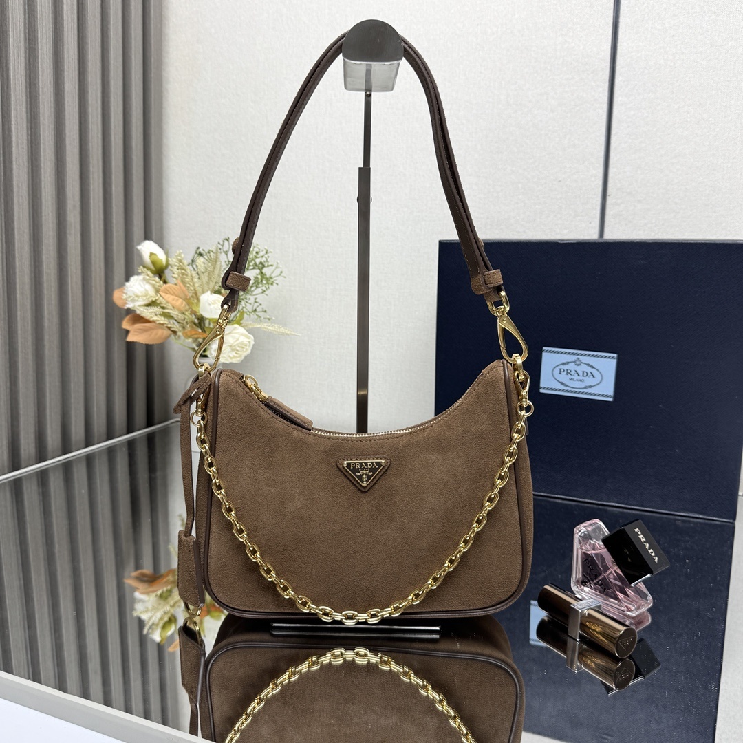 Prada Re-Edition Mini suede shoulder bag in the color Cacao