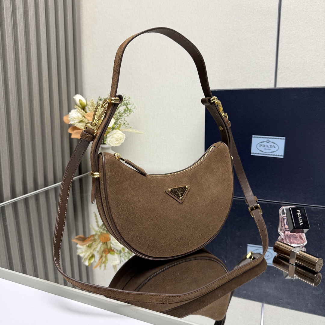 Prada Arqué shoulder bag in brown suede