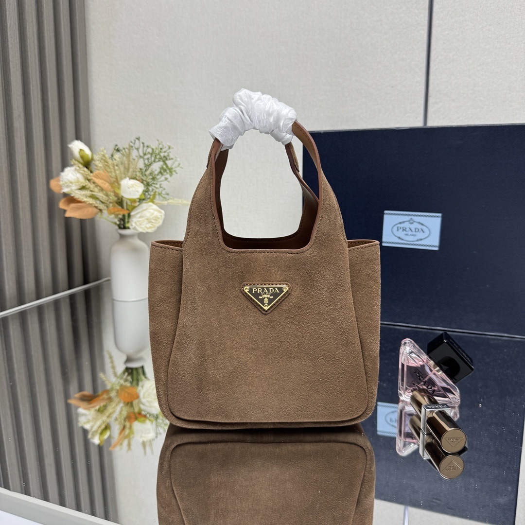Prada Suede Mini Shopping Bag in the color Cocoa Brown