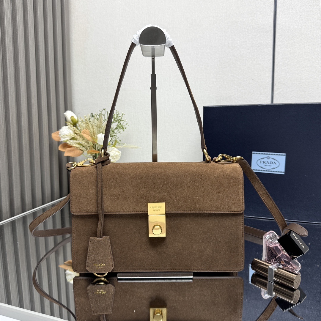 Prada Soft Sound medium suede shoulder bag in cocoa brown