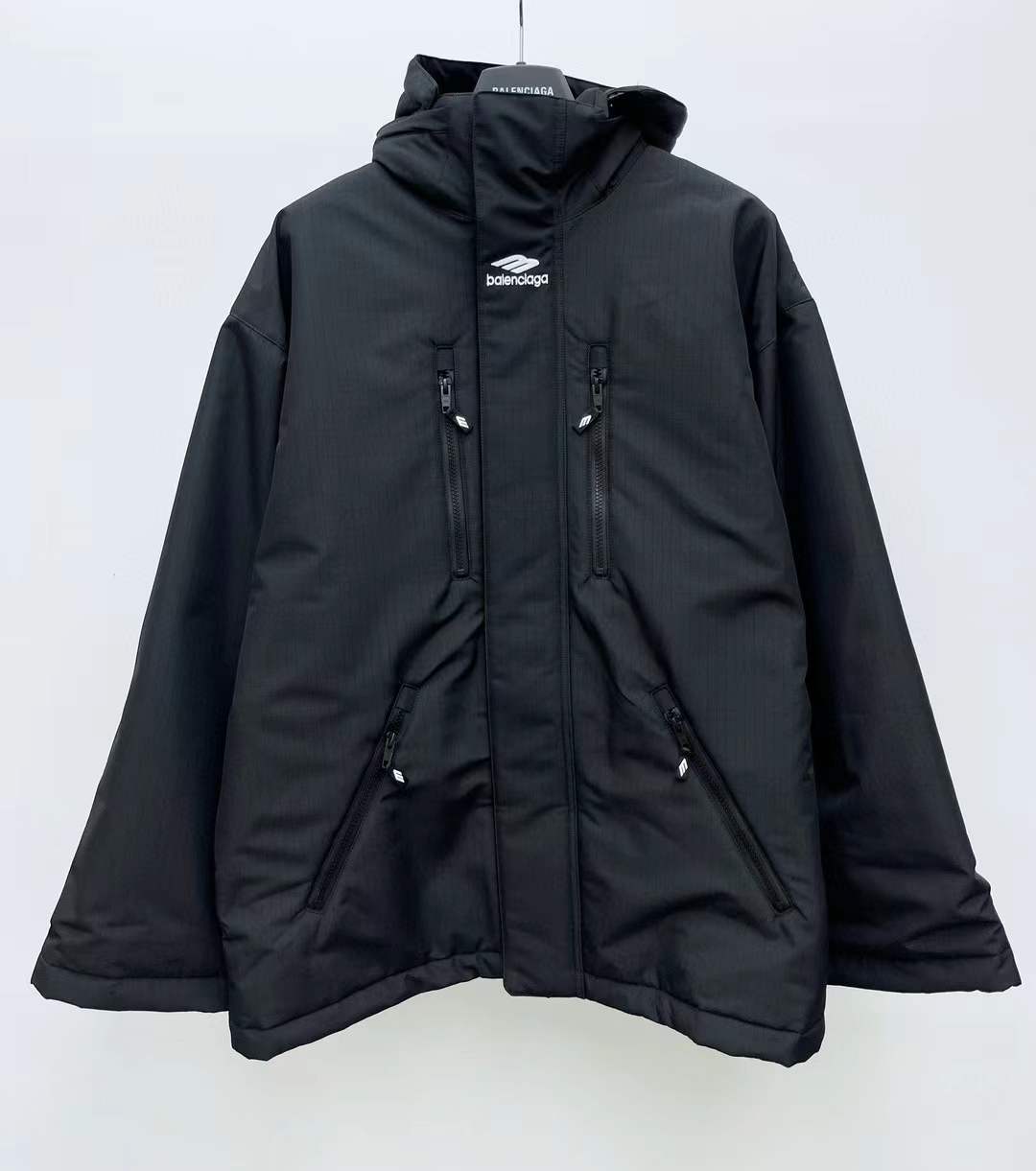 Balenciaga 3B Sports Icon Ski Parka in black technical ripstop jacket