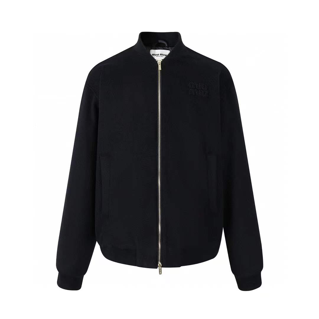miu miu wool bomber jacket in jet black