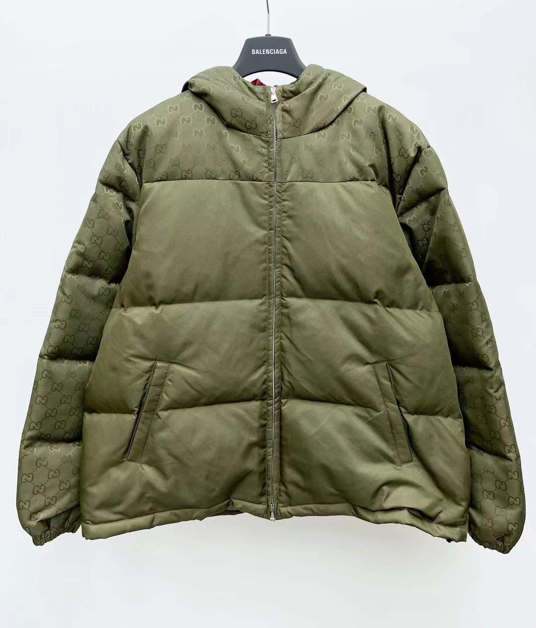 Balenciaga x Gucci The Hacker Project GG Puffer jacket in olive green