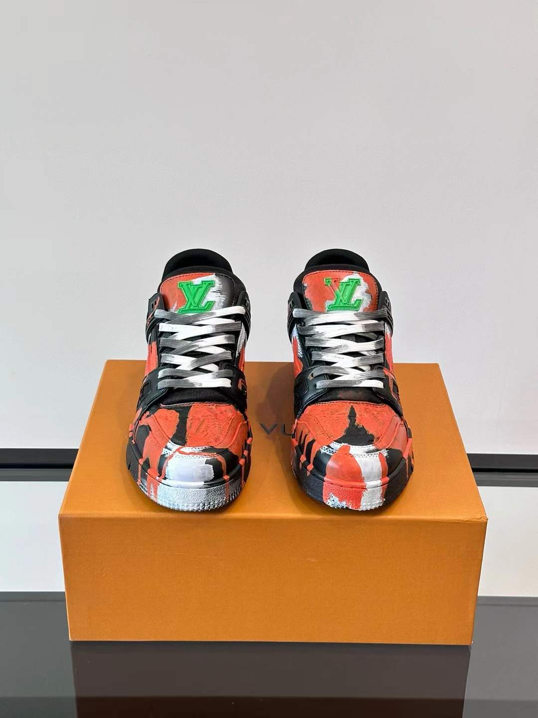 LV Artist Collaboration Painted Low-Top Sneakers colorful orange and black painted pattern