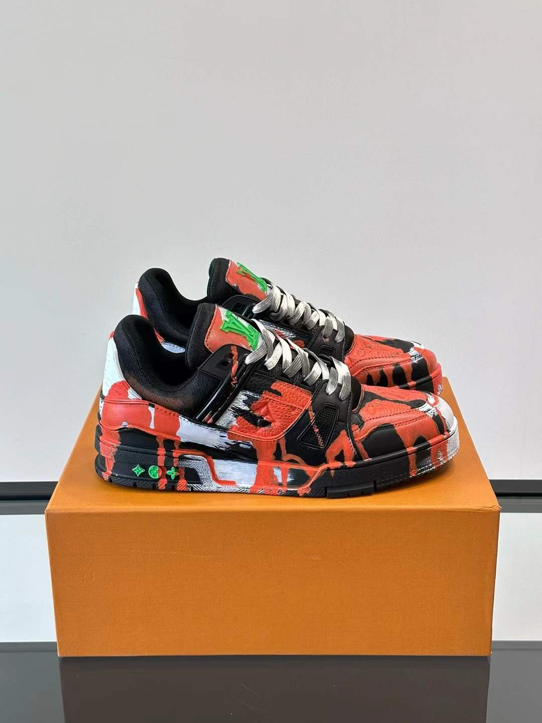 LV Artist Collaboration Painted Low-Top Sneakers colorful orange and black painted pattern