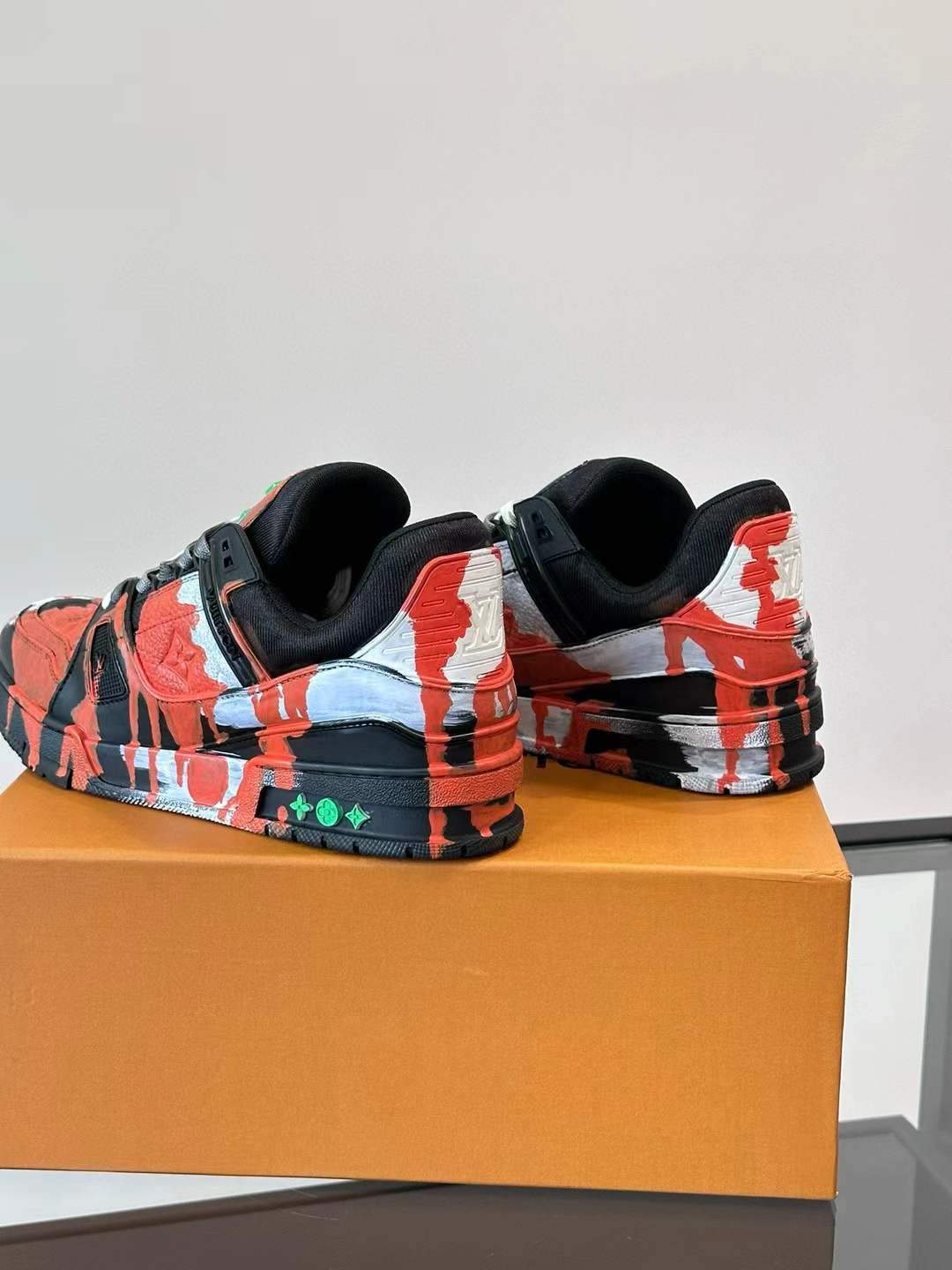 LV Artist Collaboration Painted Low-Top Sneakers colorful orange and black painted pattern