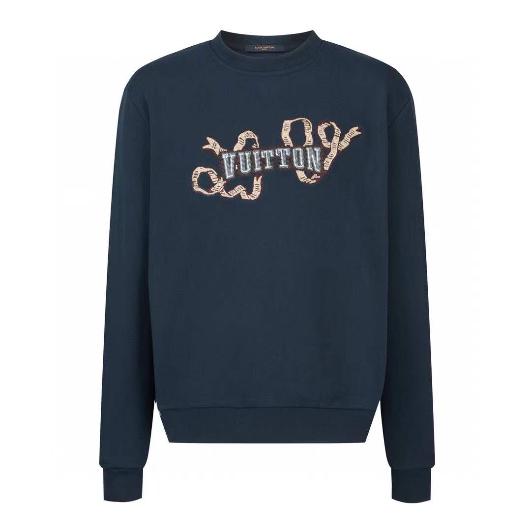 LV Embroidered Cotton Crewneck sweatshirt in navy blue