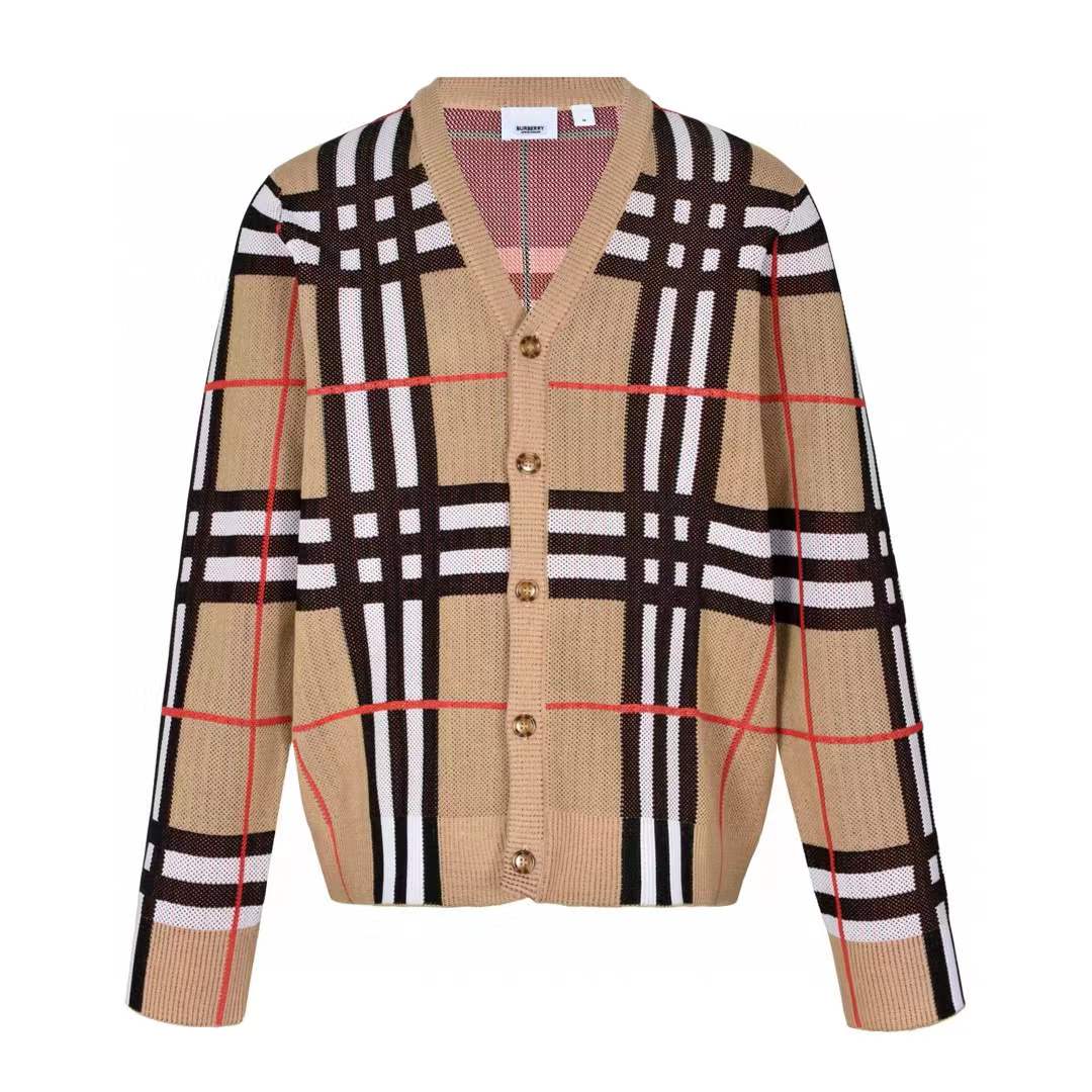Burberry Check Technical Cotton Blend Cardigan in archive beige