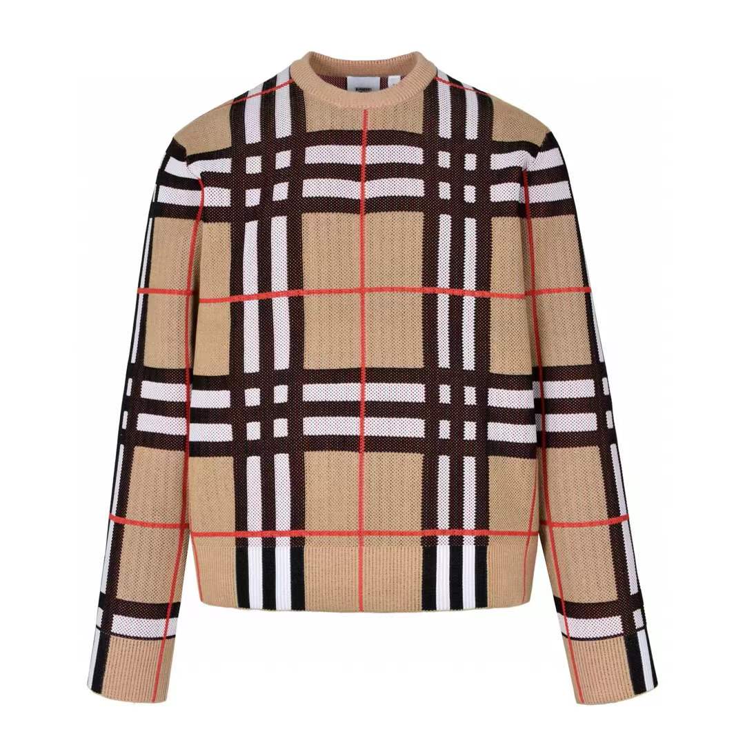 Burberry Vintage Check round-neck jumper in archive beige/multicolour technical cotton blend with a hint of stretch