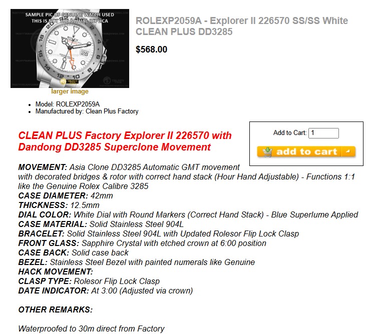 ROLEXP2059A-Explorer ll 226570 ss/ss White ARF DD3285 $568