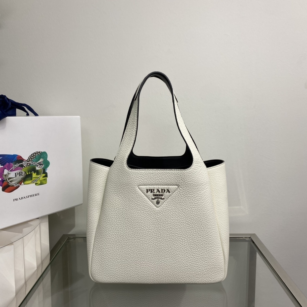 Prada small leather tote bag in white