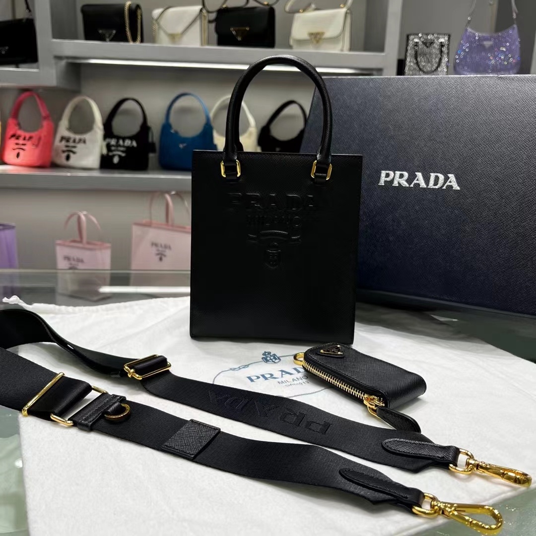 Prada black Saffiano leather tote bag