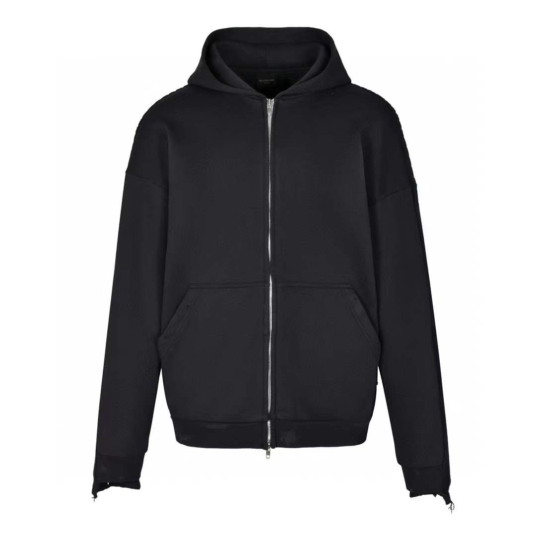 Balenciaga Black Flipped Uni Zip Hoodie Relaxed Fit Sweatshirt