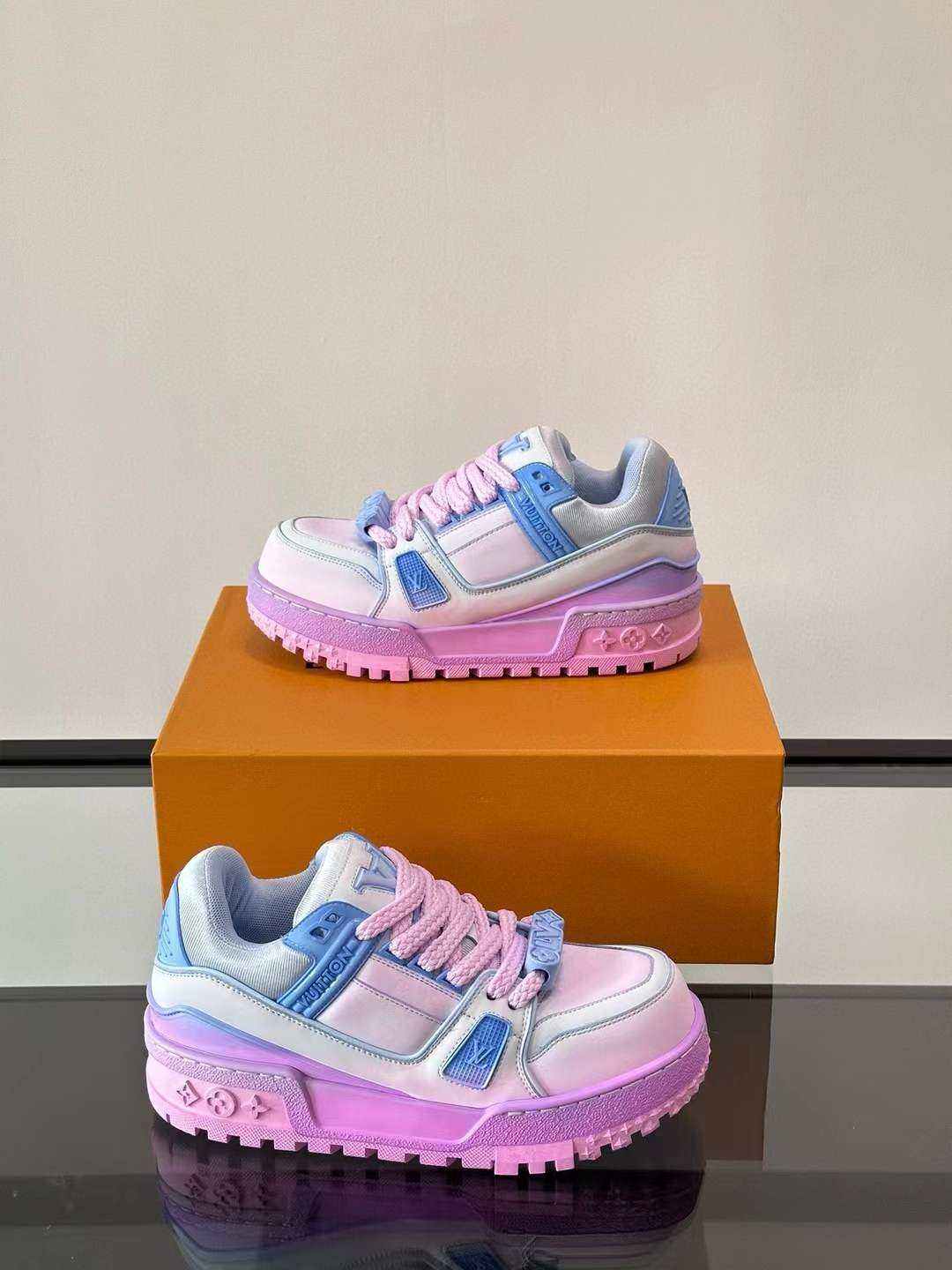 LV Trainer sneaker in a two-tone pastel color scheme