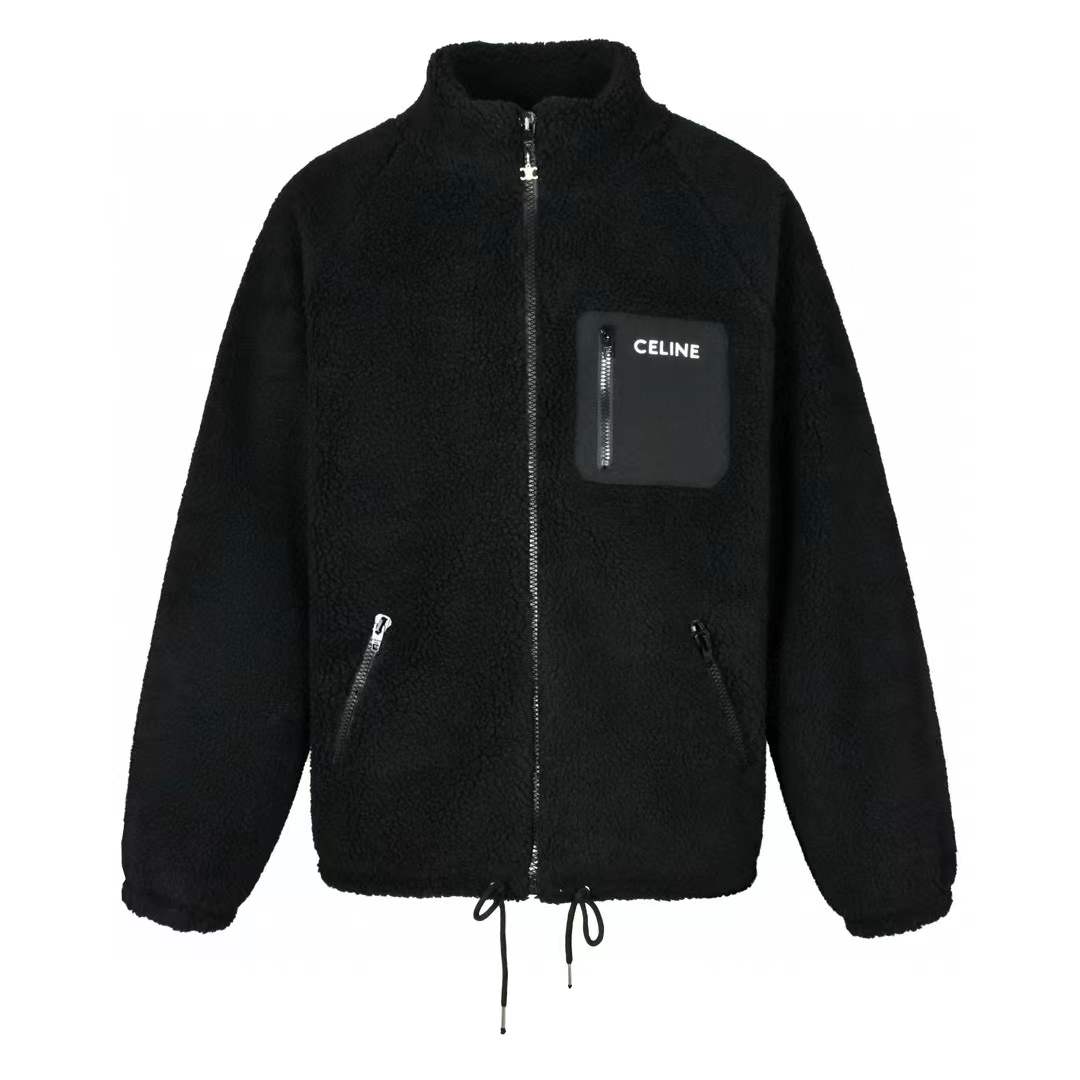 CELINE Logo-Embroidered Shell-Trimmed Fleece Hoodie in black