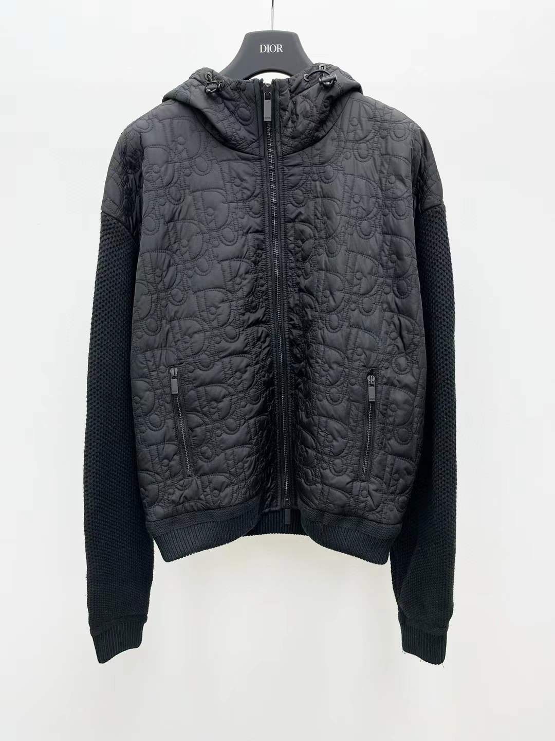 Dior Oblique Hooded Blouson Jacket in black cotton-blend knit