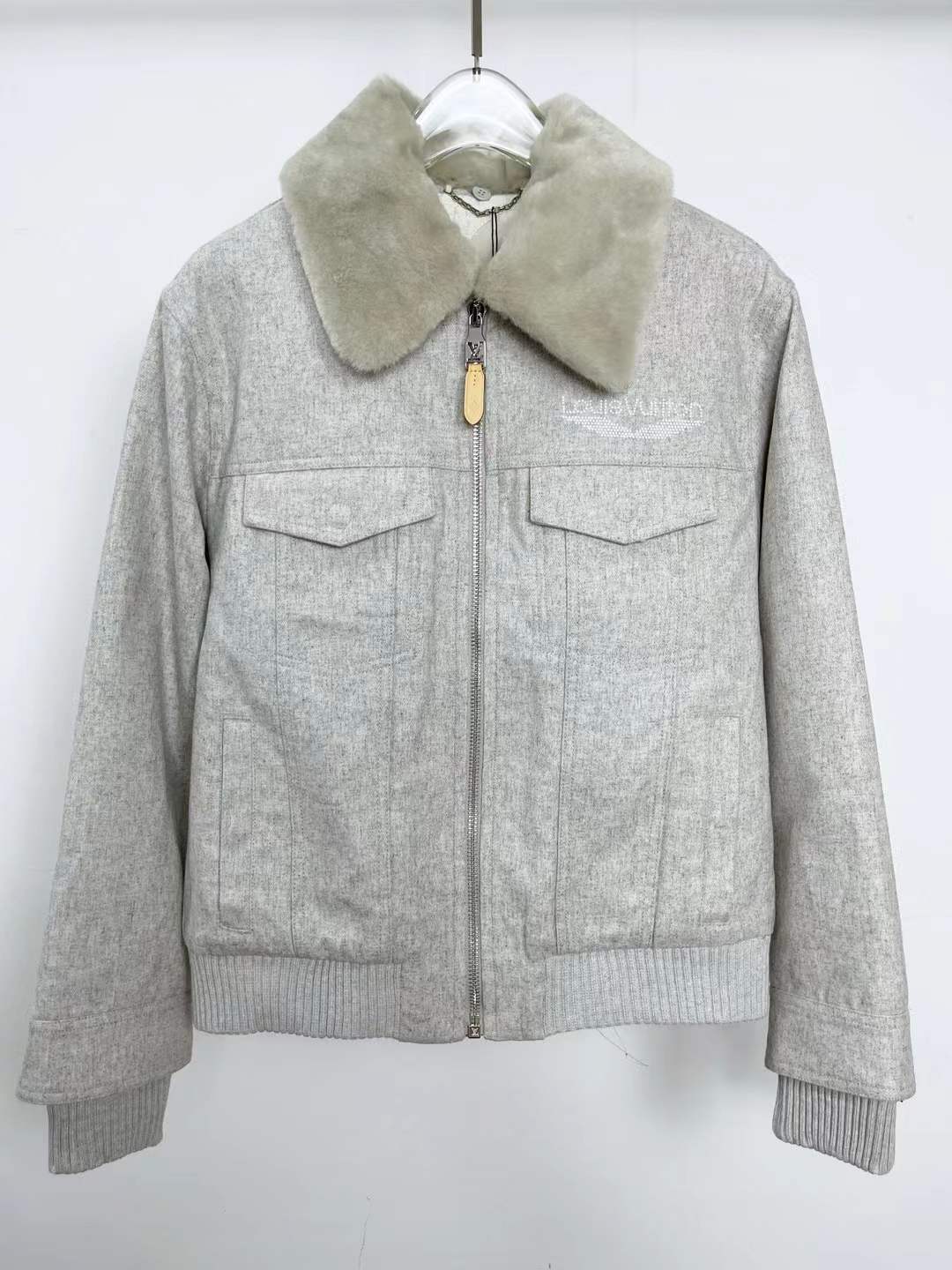 LV Wool Blouson with Shearling Collar.