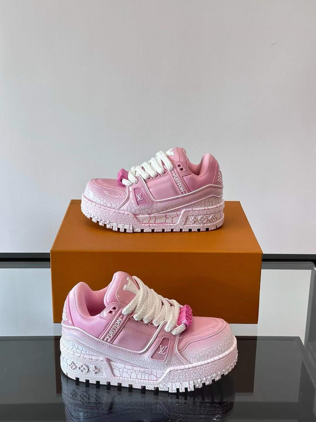 LV Trainer Maxi sneaker in pink calf leather, created for the Qixi festival