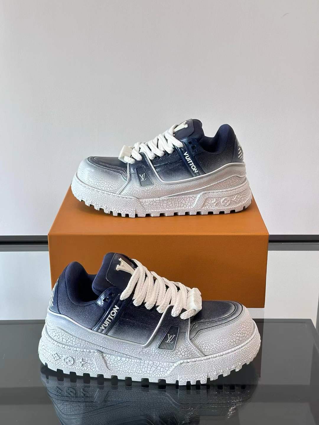 LV Trainer sneaker in a blue and white colorway