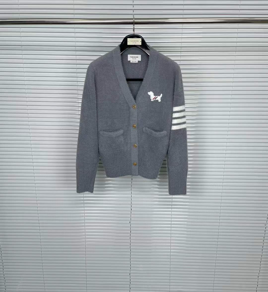 Thom Browne Hector Intarsia Cardigan in grey wool