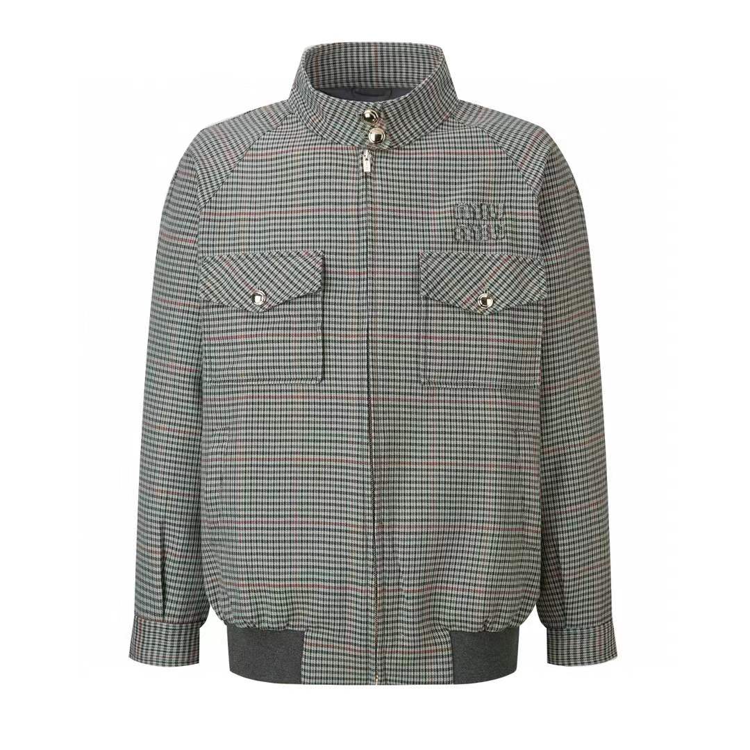 Miu Miu Prince of Wales wool blouson jacket in multicoloured