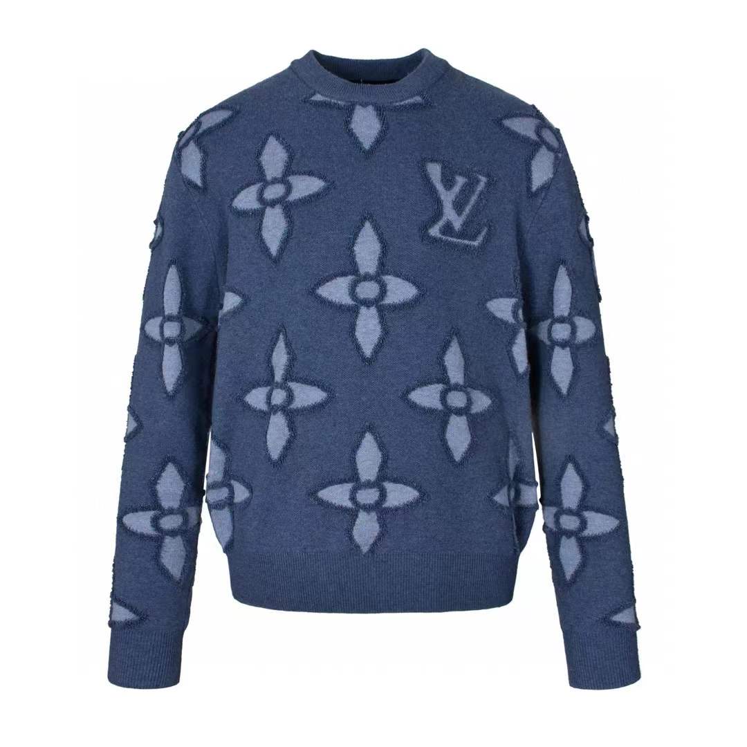 LV Textured Cotton Crewneck in indigo