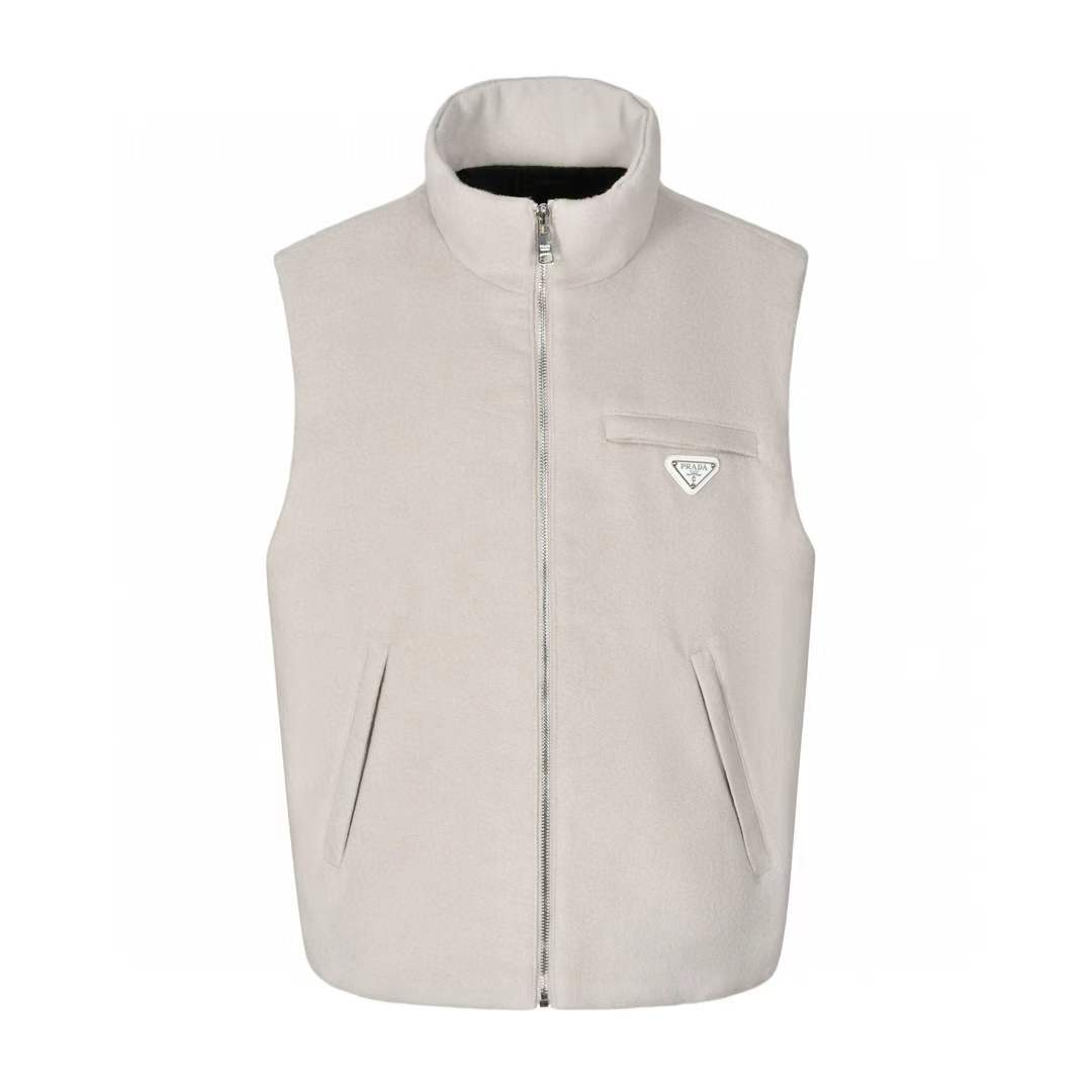 Prada padded cashmere down vest in albino white