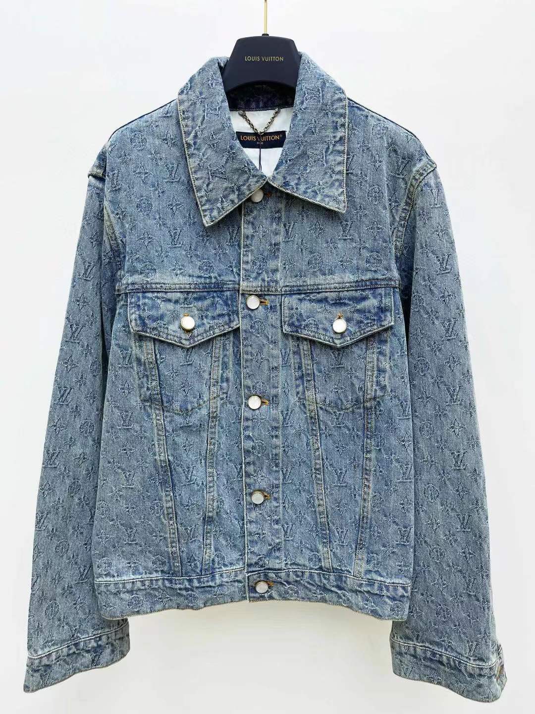 LV Monogram Jacquard Denim Jacket in blue washed denim