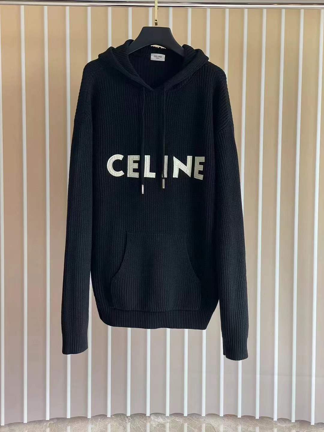 Celine Hooded Sweater in Monochromic Ribbed Wool