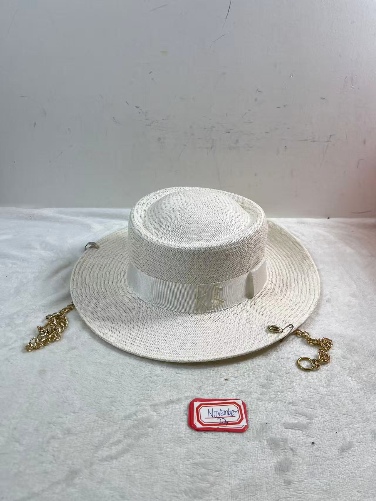 RUSLAN BAGINSKIY Chain Strap Straw Gambler Hat