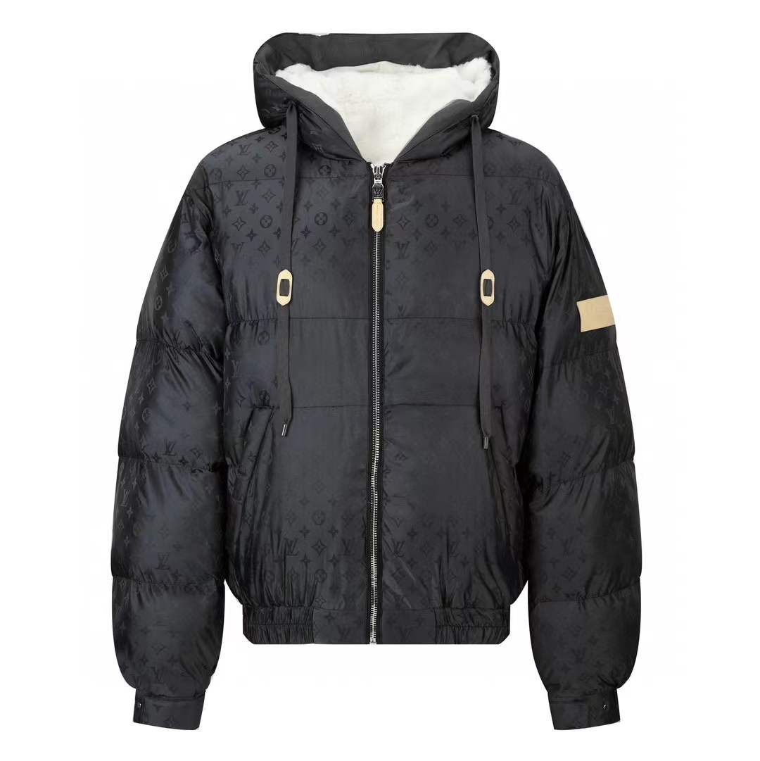 LV Monogram Quilted Hooded Blouson in a black technical fabric