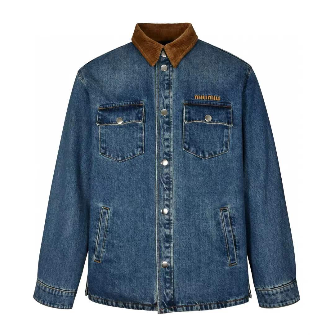 Miu Miu Corduroy-Trimmed Denim Down Jacket