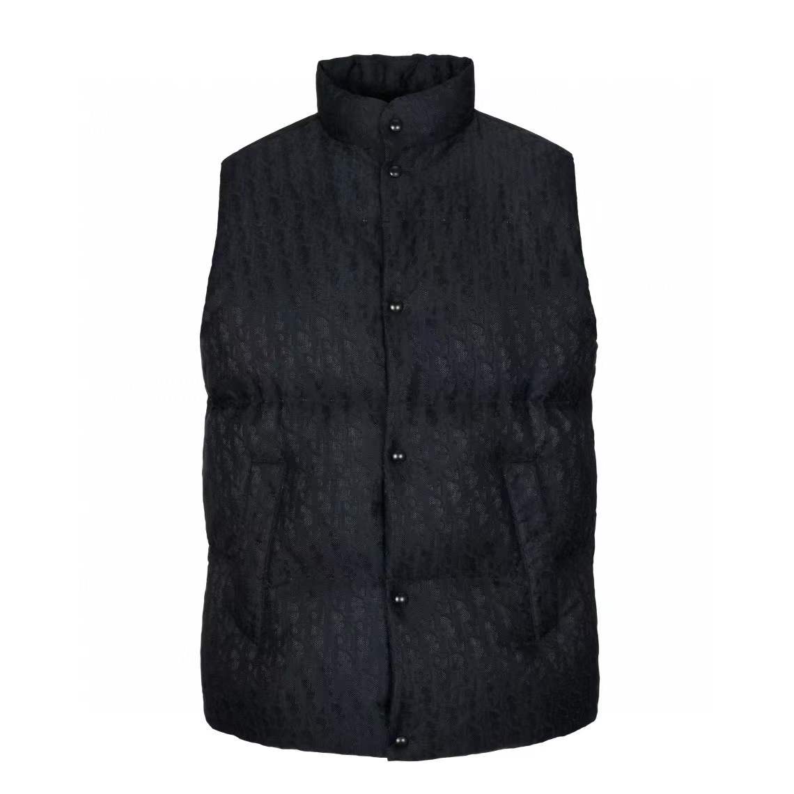 Dior Oblique Lightweight Puffer Vest in black cotton-blend jacquard