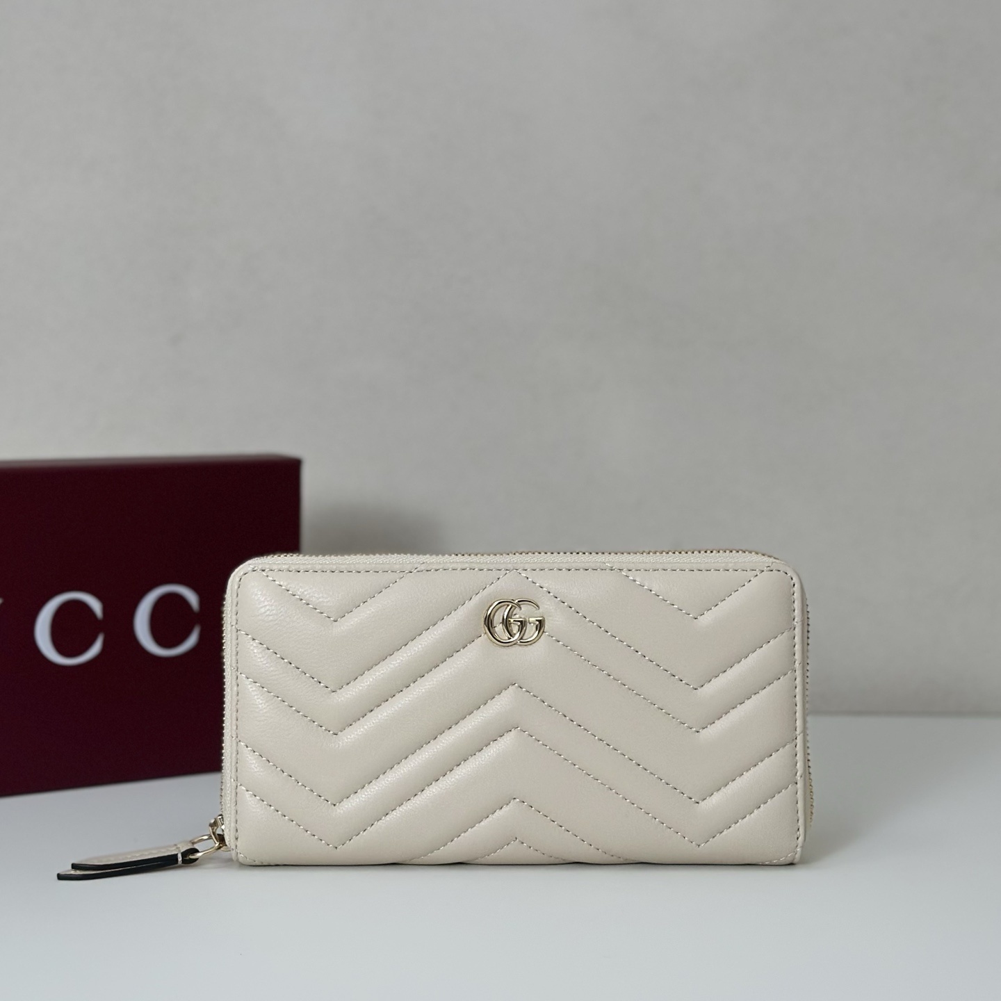 Gucci GG Marmont long zip-around wallet in ivory leather