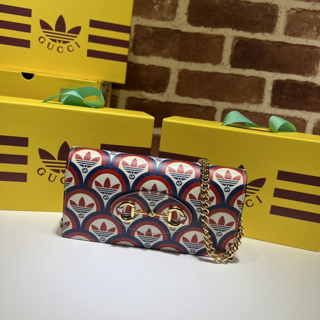 Gucci x adidas Horsebit 1955 shoulder bag in navy, red, and white leather
