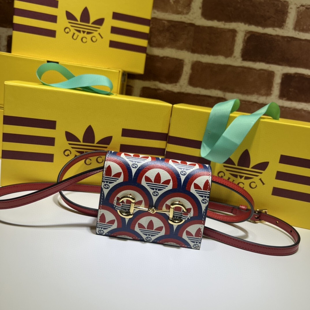 Gucci x Adidas card case with Horsebit in the blue/red colorway
