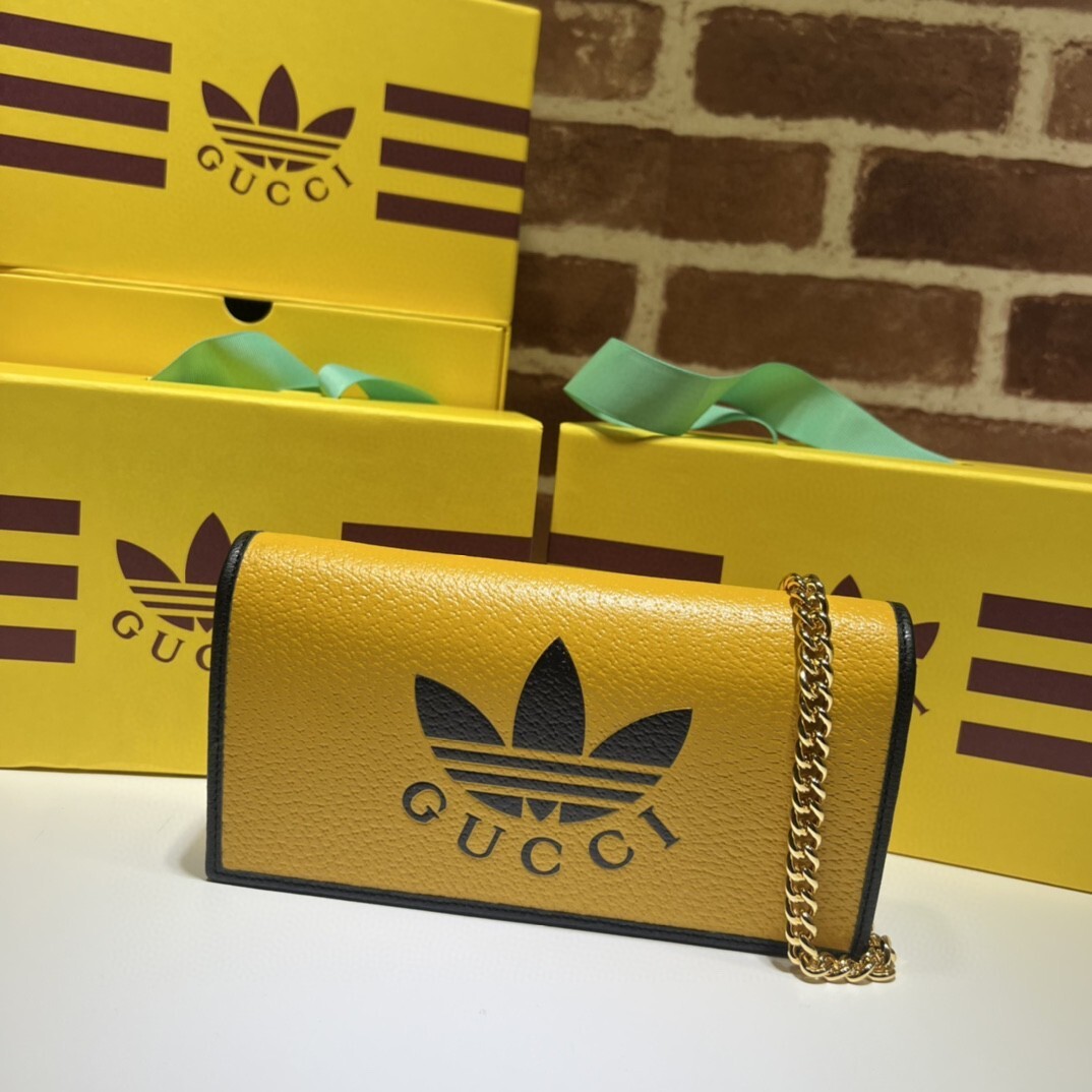 Adidas x Gucci Chain Long Wallet in yellow leather with black trim