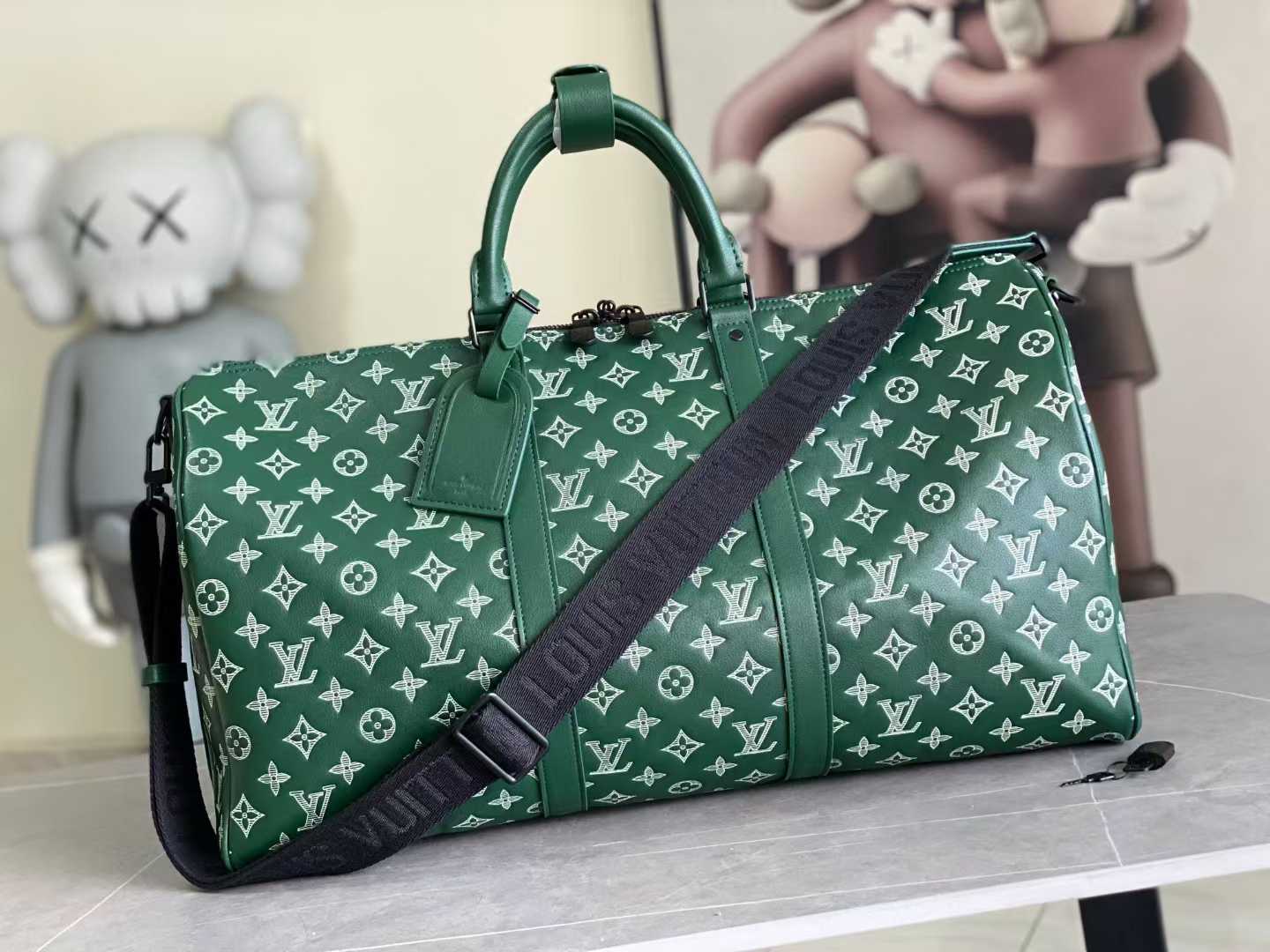 Louis Vuitton Monogram Heritage Keepall Bandoulière 50 in green leather