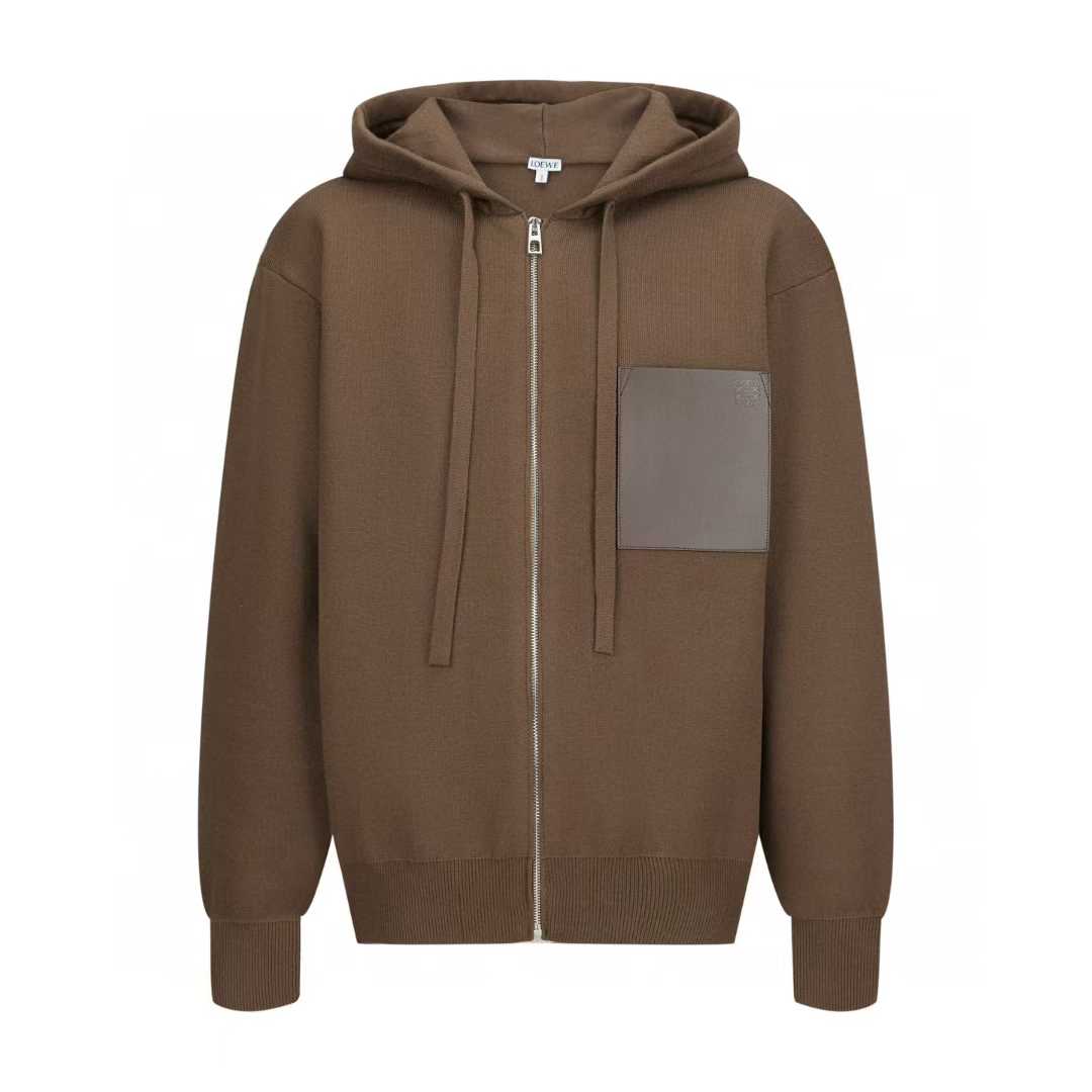 Loewe Anagram Logo Wool-Blend Zip-Up Hoodie in a brown color