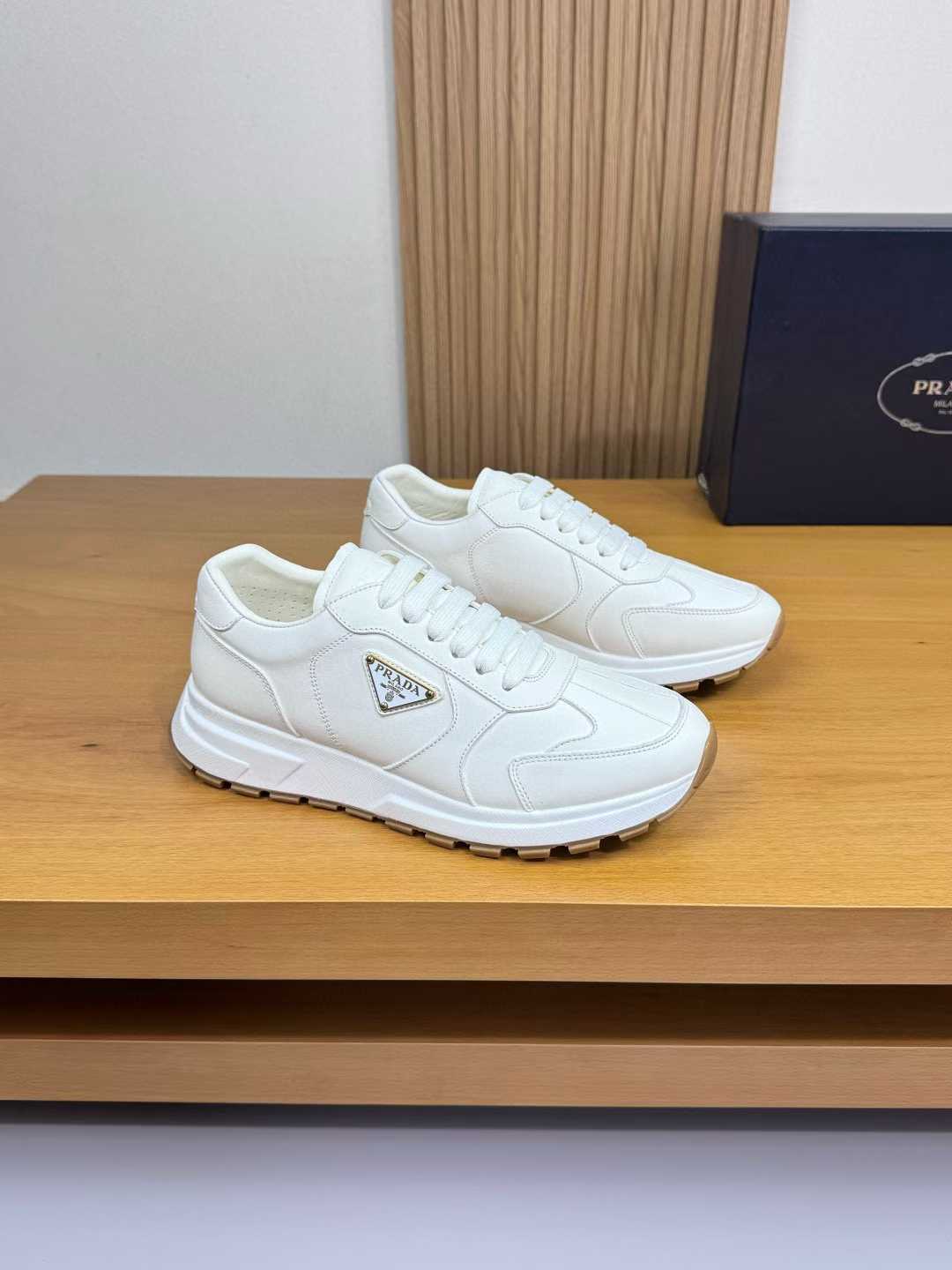 Prada Prax 01 Re-Nylon and brushed leather sneakers in optical white