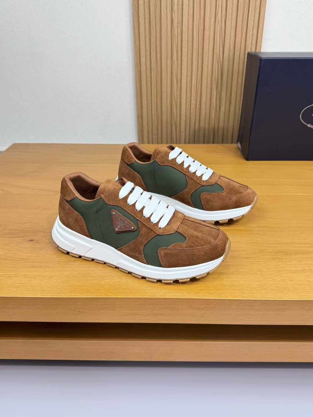 Prada Prax 2.0 Re-Nylon and suede sneaker in dark brown and green